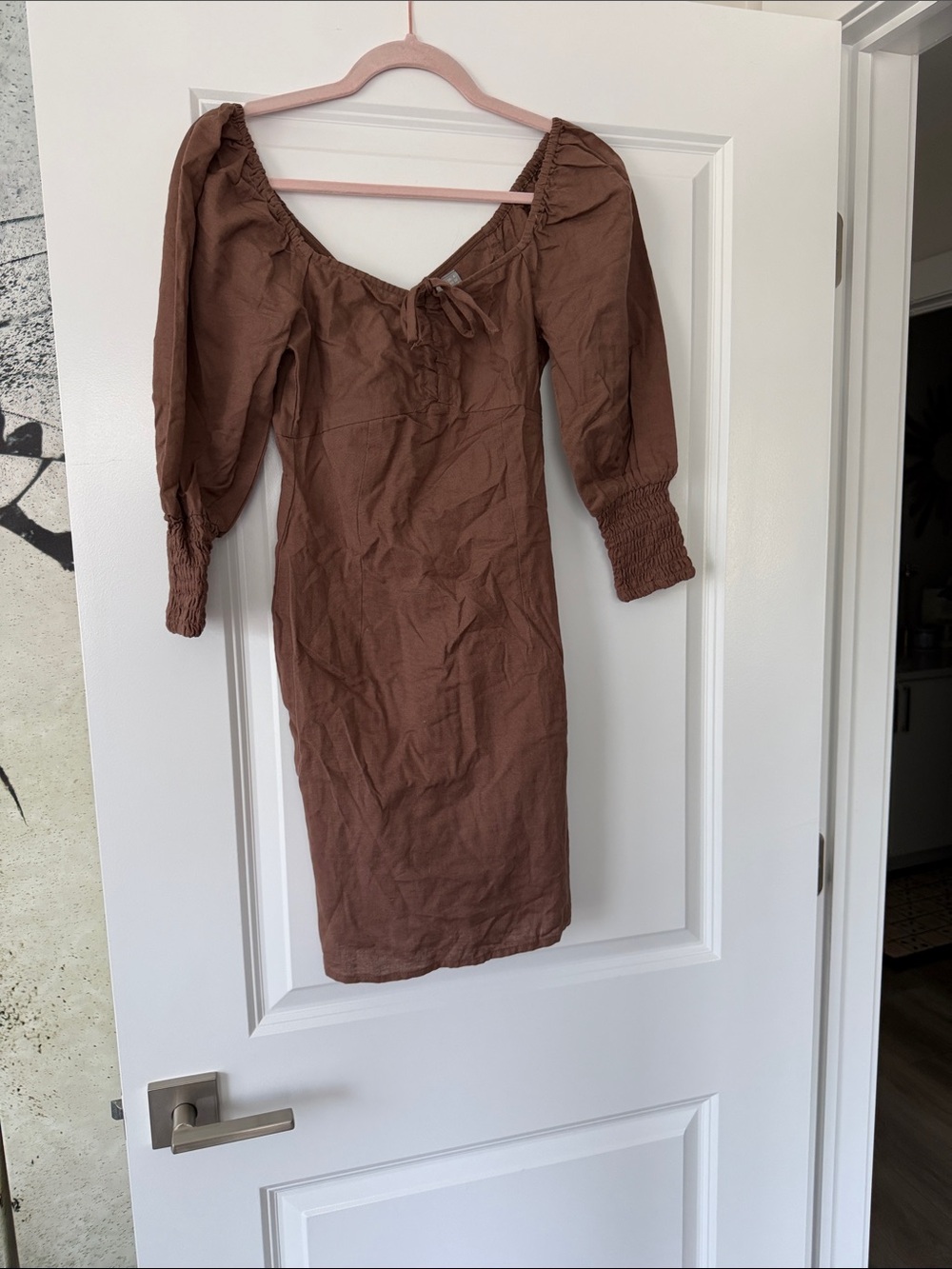 ASOS Chocolate Brown Puff-Sleeve Midi Dress